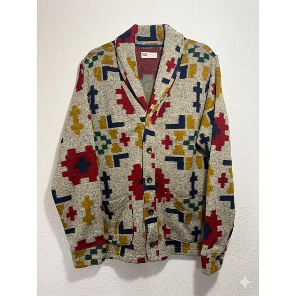 Levi's Other - Levi's L Men's Shawl Collar Cardigan Sweater Geometric Pattern Button